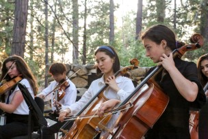 A group of students performing in orchestra.
