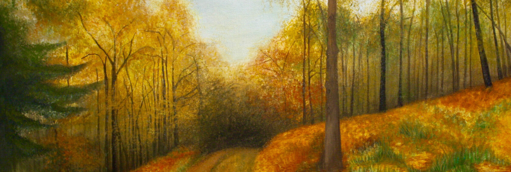 A painting of fall foliage.