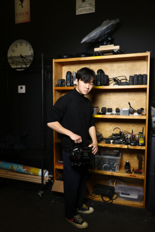 A student with media equipment.